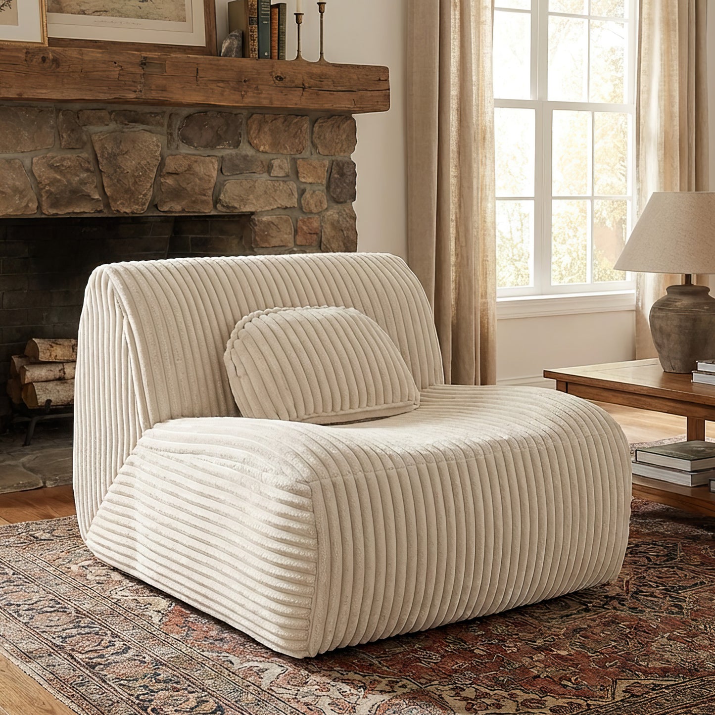 Lounge Sofa Beige 102x91x75cm Soft Comfortable Plush Sponge Lounge Chair For Home Living Room Bedroom No Assembly Required