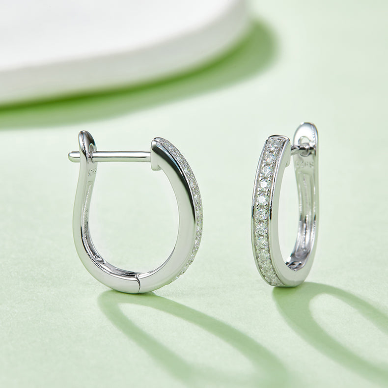 S925 Sterling Silver Pave Moissanite Hoop Earrings  Minimalist U Shaped Huggie Hoops With GRA Certificate Platinum Plated Jewelry Gift Box Set For Women