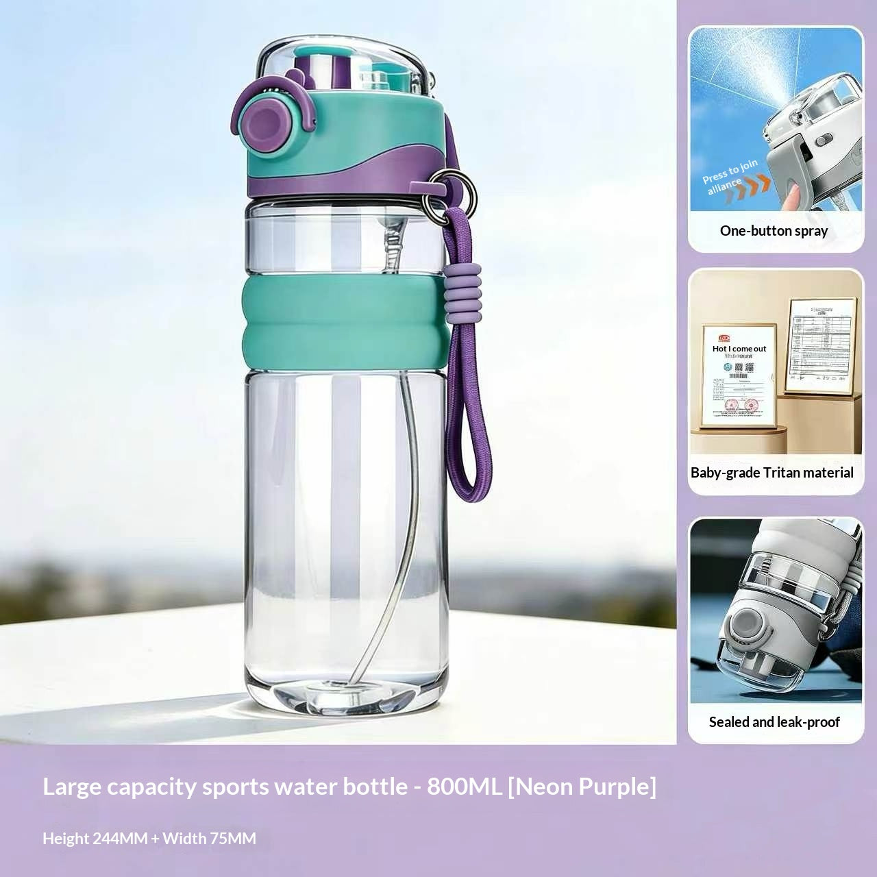 Spray-type Outdoor Large-capacity Portable Plastic Water Bottle With A Carrying Strap