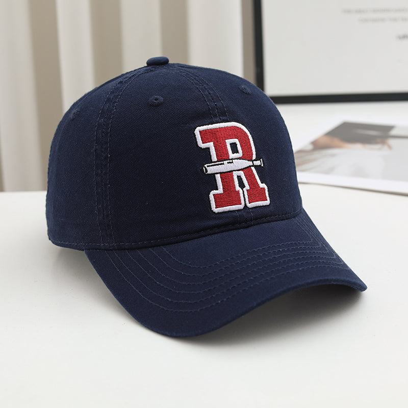 Summer Men's And Women's All-purpose Solid-color Embroidered R-letter Casual Korean-style Baseball Cap For Daily Couple Date Outfits