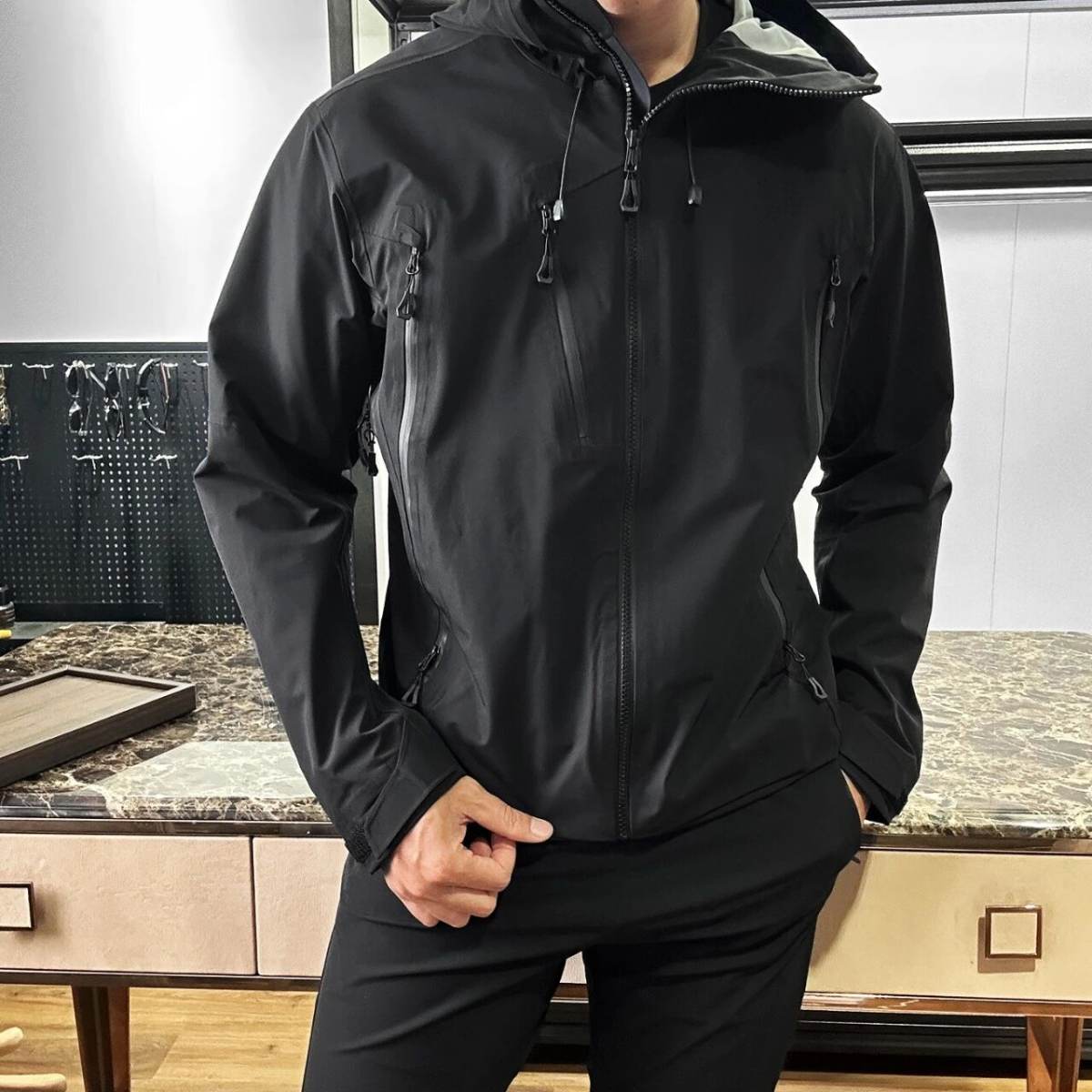 Men Hooded Rain Jacket Fully Seam Sealed Windbreaker Waterproof Breathable Outdoor Shell Jacket For Cycling Camping Trekking Travel Windproof Raincoat