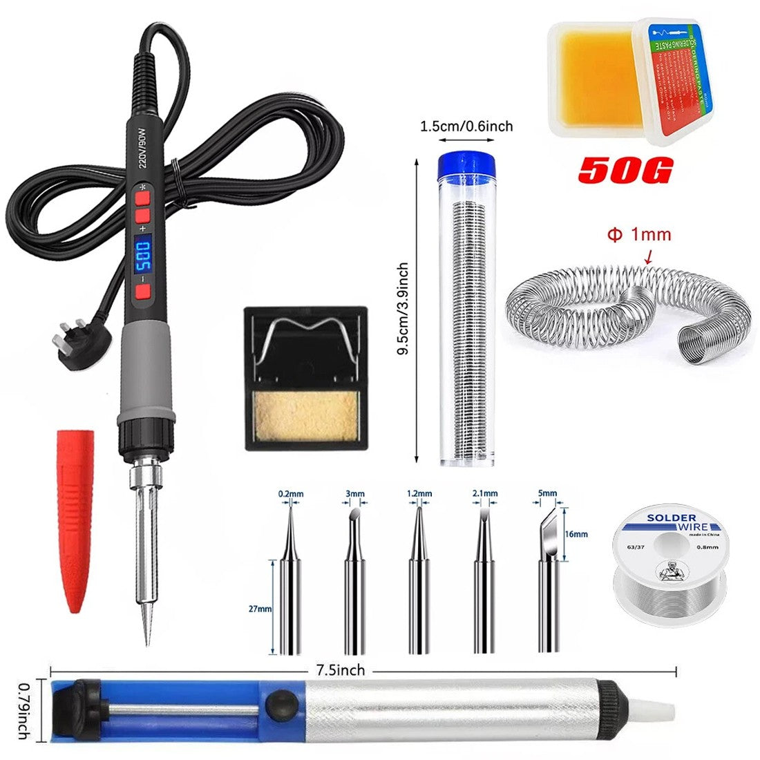 90W Soldering Iron Kit Electronics Welding Irons Solder Tools Adjustable Wire UK