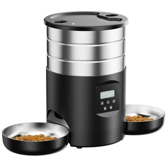 Dual Bowl Automatic Cat Feeder For Two Cats With Stable Anti Slip Design And Programmable Timer Offering One To Ten Portions Per Meal Transparent Locking Lid And Smart Dispenser For Both Dry And Wet F