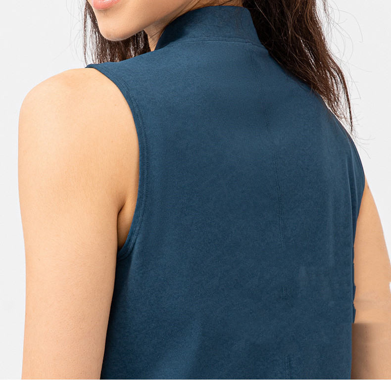 Stand Collar Sleeveless Vest  Denim Yoga Top