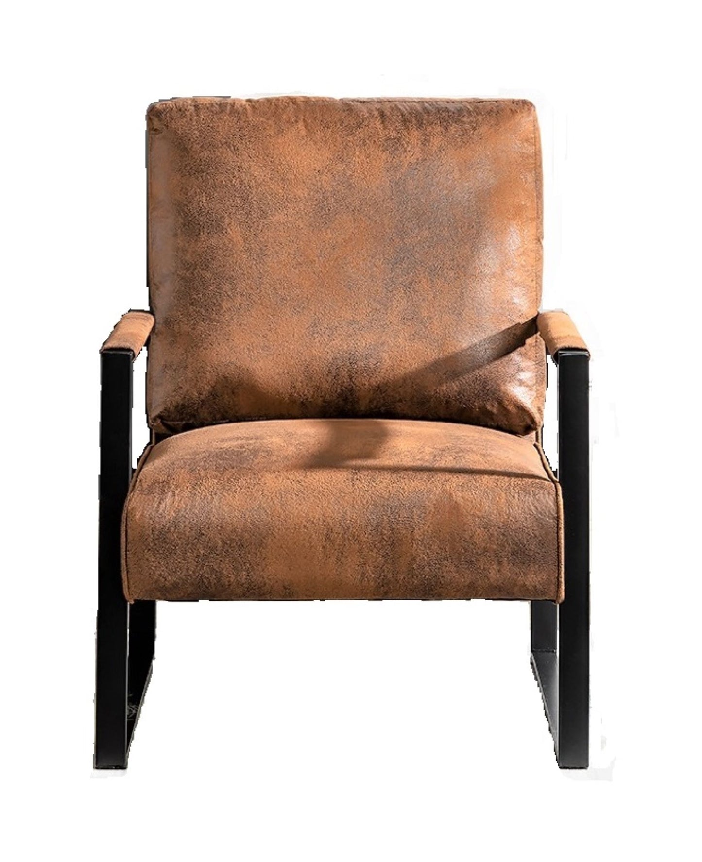 Classic Mid Century Modern Accent Chair With Durable Square Metal Frame, Armchair For Living Room, Bedroom, Home Office In Spotted Microfiber Upholstery, Yellow Brown