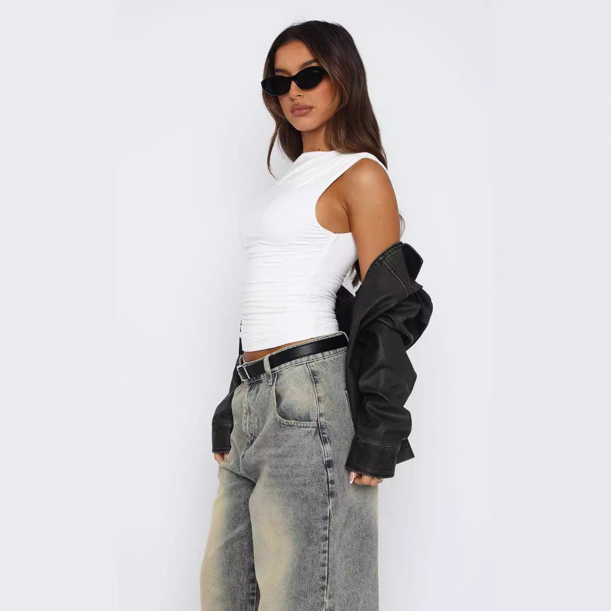 K Solid Color Sleeveless Slim Sexy Short Sleeve