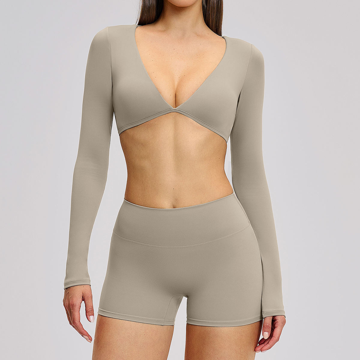 Sports Running Neck-Hanging Fitness Brushed Fabric Beautiful Back Yoga Long-Sleeve Set