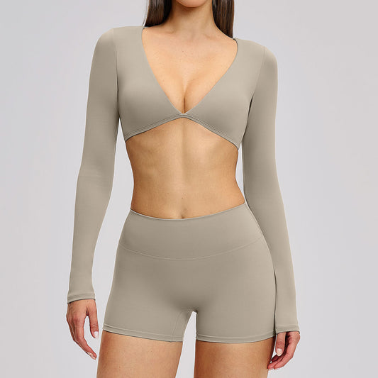 Sports Running Neck-Hanging Fitness Brushed Fabric Beautiful Back Yoga Long-Sleeve Set