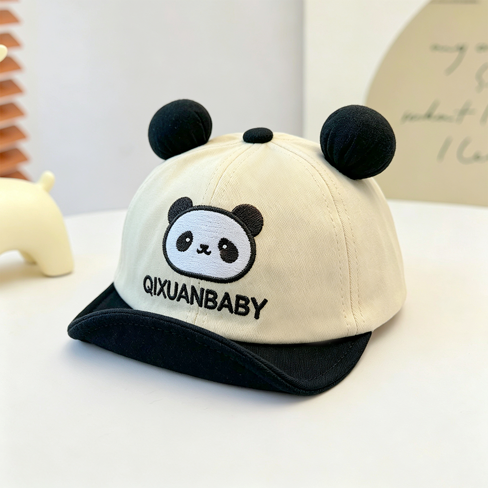 Summer Boys And Girls' Embroidered Panda Letter Three-dimensional Ear Baseball Cap Suitable For Outdoor Outings And Daily Use For Children Aged 0-3 Years Old