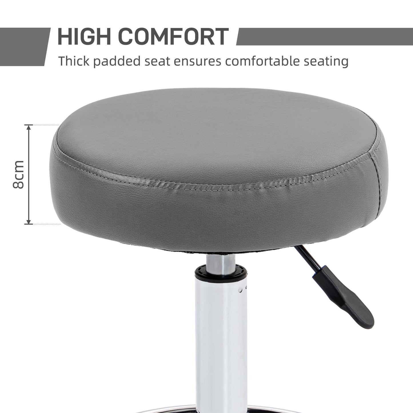 Vinsetto PU Leather Rolling Stool, Height Adjustable Stool Chair With Wheels For Salon, Massage, Spa, Grey