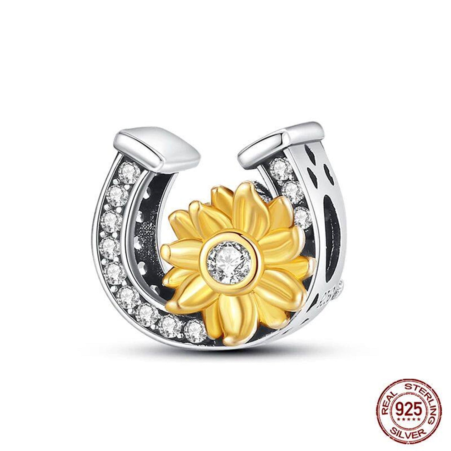 New 925 Sterling Silver Fashion Golden Sunflowers Heart
