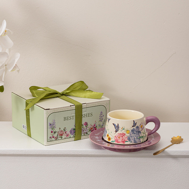 Butterfly Coffee Cup And Saucer Gift Set Ceramic Mug