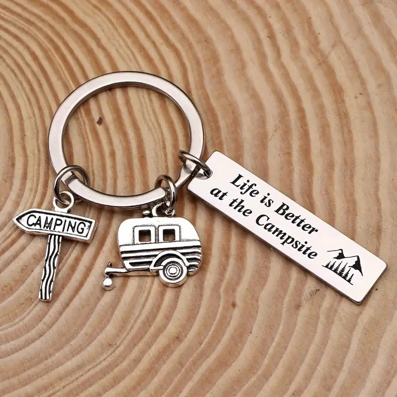 4pcs  Camping Site Life Is Better Keychain, RV Camping Trailer Accessories, Camping Travel Trailer Keychain Gifts, Souvenirs, Car Parts Package Charm
