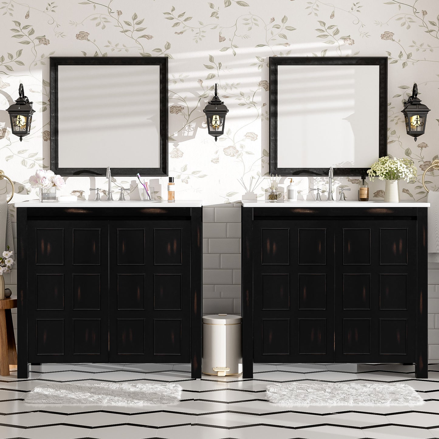 72  Bathroom Vanity Set With Double Vanities  Separate , Double Ceramic Sinks, Soft-Close Doors & Adjustable Shelf -Retro Espresso Storage Cabinet For Stylish Bathroom Organization
