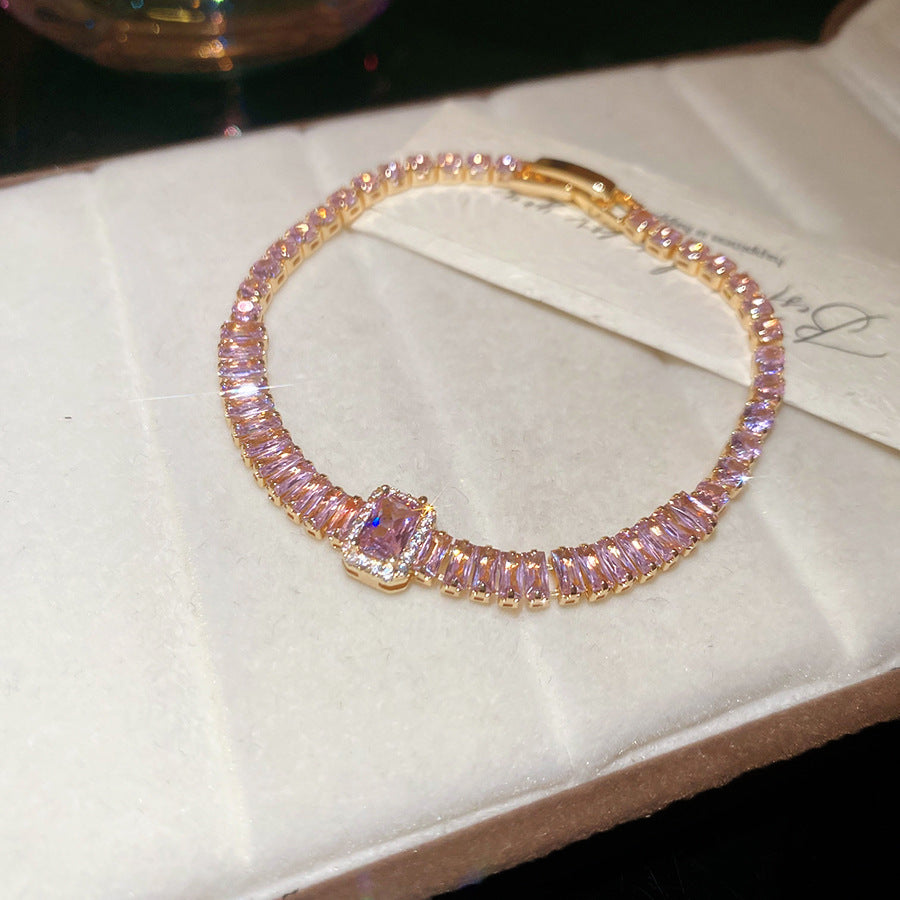 Korean Ins Rhombus Zircon Bracelet For Women  Ethereal Bangle Wedding Party Jewelry
