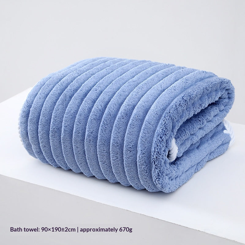 New Thickened Coral Fleece Large Striped Bath Towel