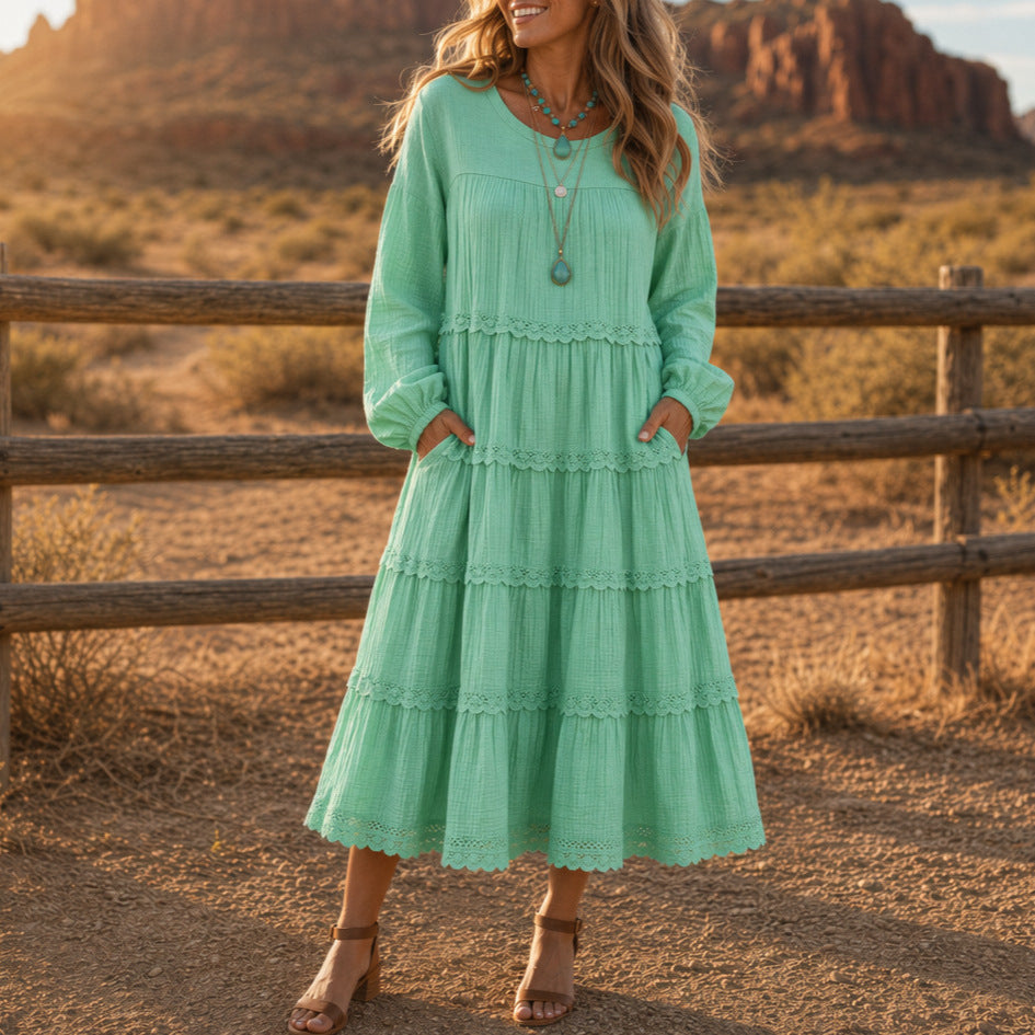 New European And American-style Solid-color Plus-size Long-sleeve Loose-fitting Dress
