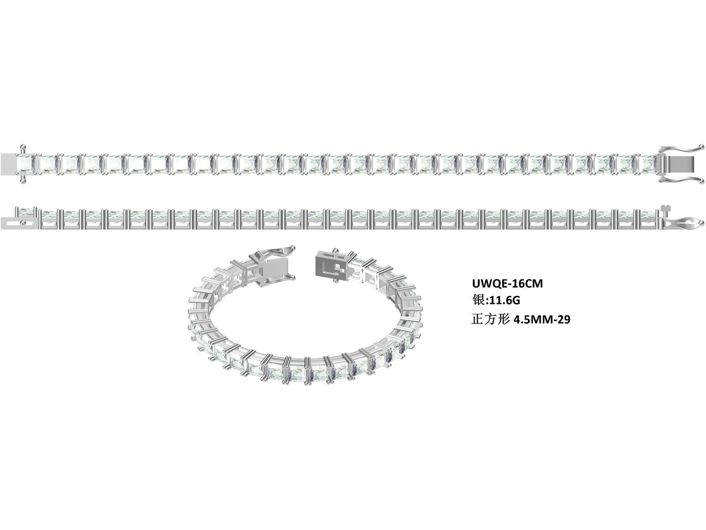 S925 Sterling Silver 4.5x4.5mm Princess Cut Moissanite Tennis Bracelet D Color VVS1 16-18-20cm Platinum Plated GRA Certified Gift Box