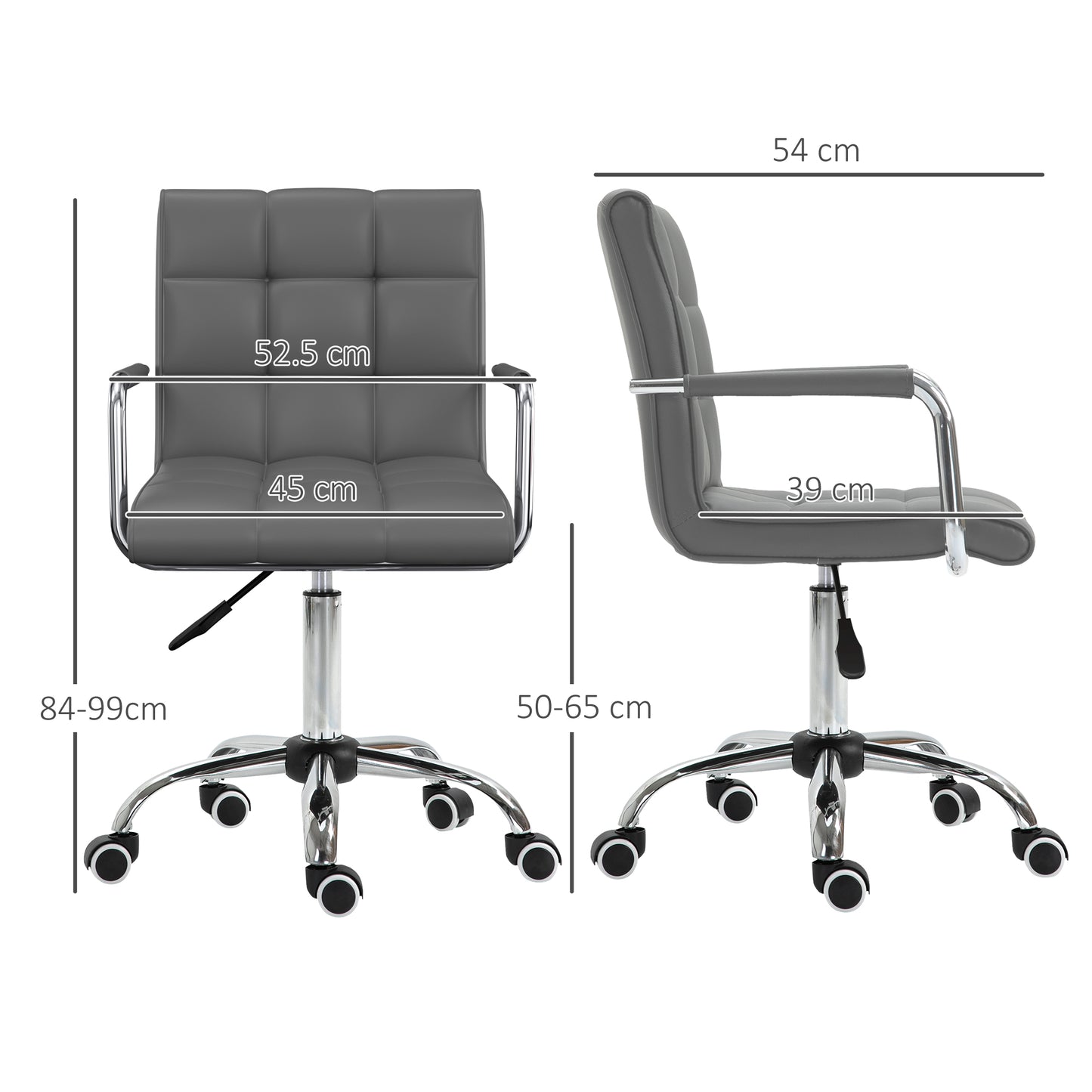Vinsetto PU Leather Home Office Desk Chair, Computer Chair With Mid Back, Arm, Swivel Wheels, Adjustable Height, Grey