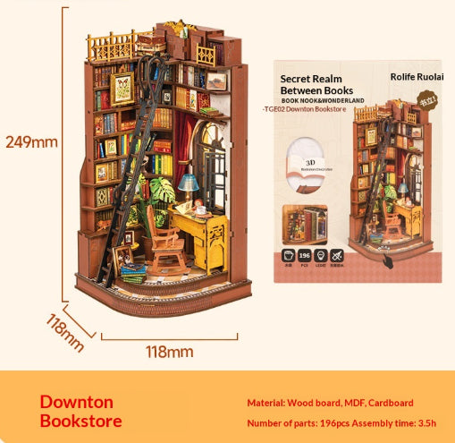 Shiguang Bookstore Assembled Bookend DIY Cottage Handmade 3D Puzzle Miniature Model Gift
