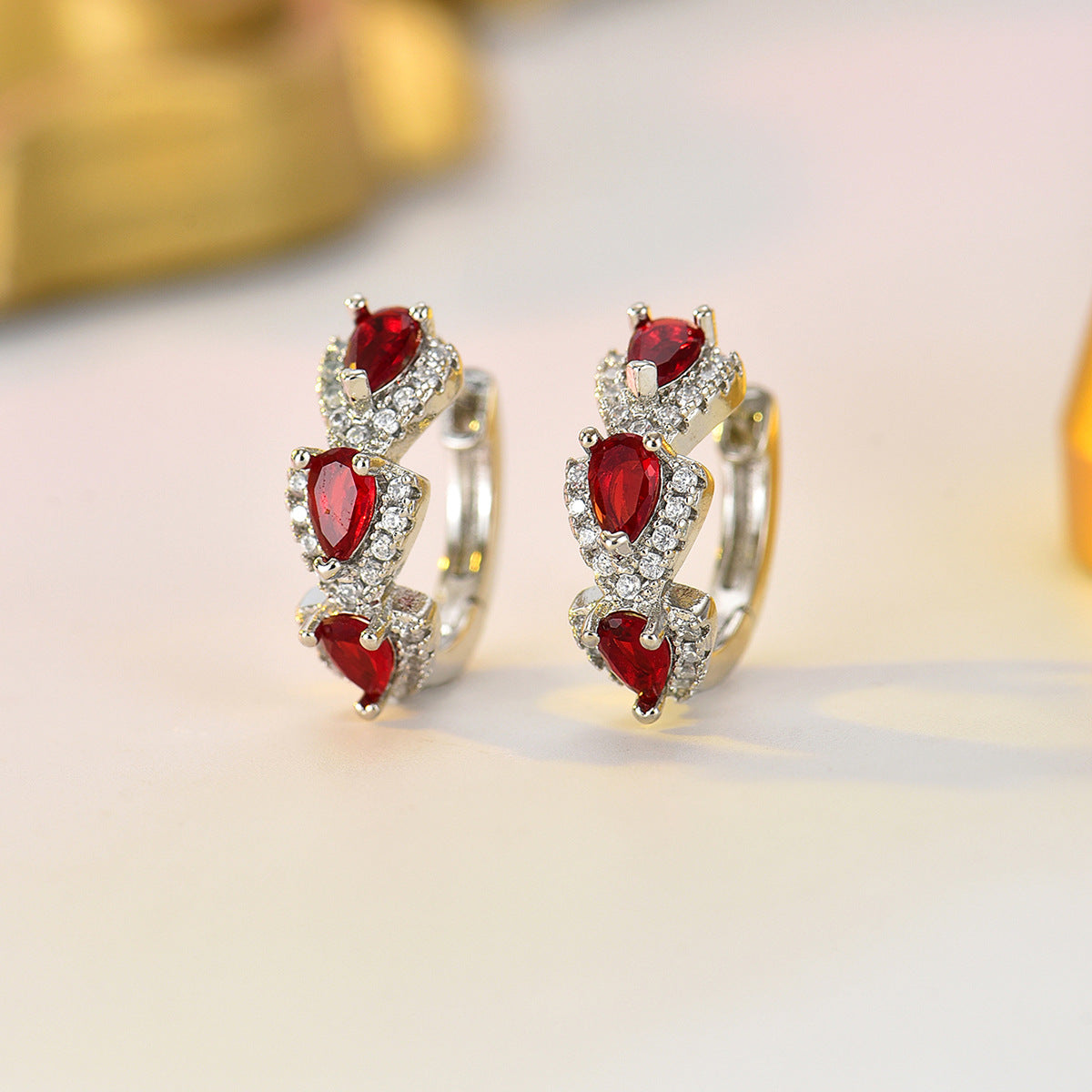 Cross-Border Hot Selling European American Earrings, Geometric Teardrop Hoop Ear Jewelry Inlaid Colorful Cubic Zirconia, Niche Light Luxury Women Ear Accessories