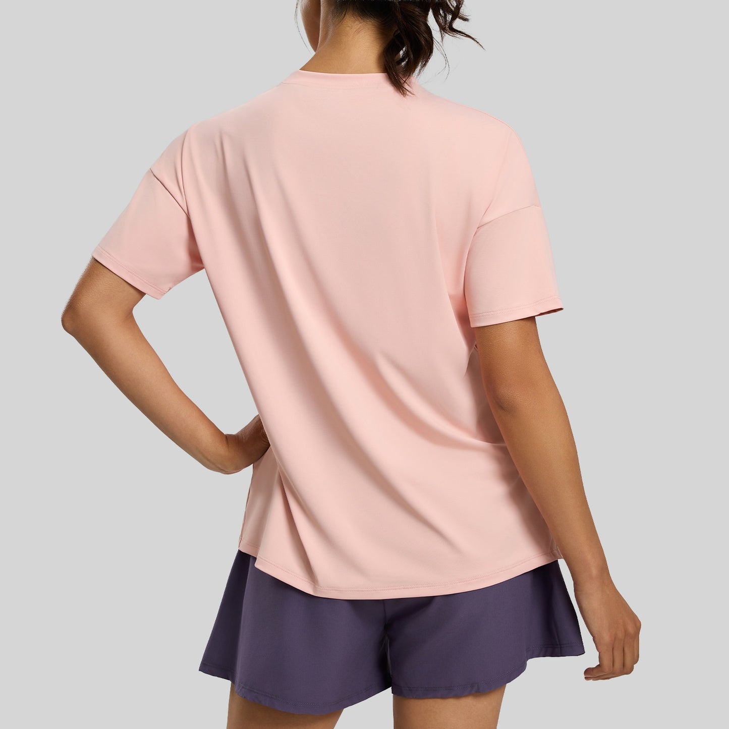 Split-front Loose-fit Short-sleeve Tunic For Yoga Running And Fitness