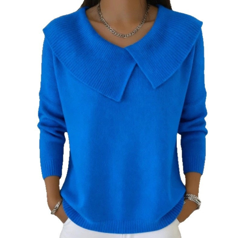Women's Autumn  Winter New Arrival  Chic Oversized Sweater, Korean Retro Collared Knit Top, Slimming & Versatile