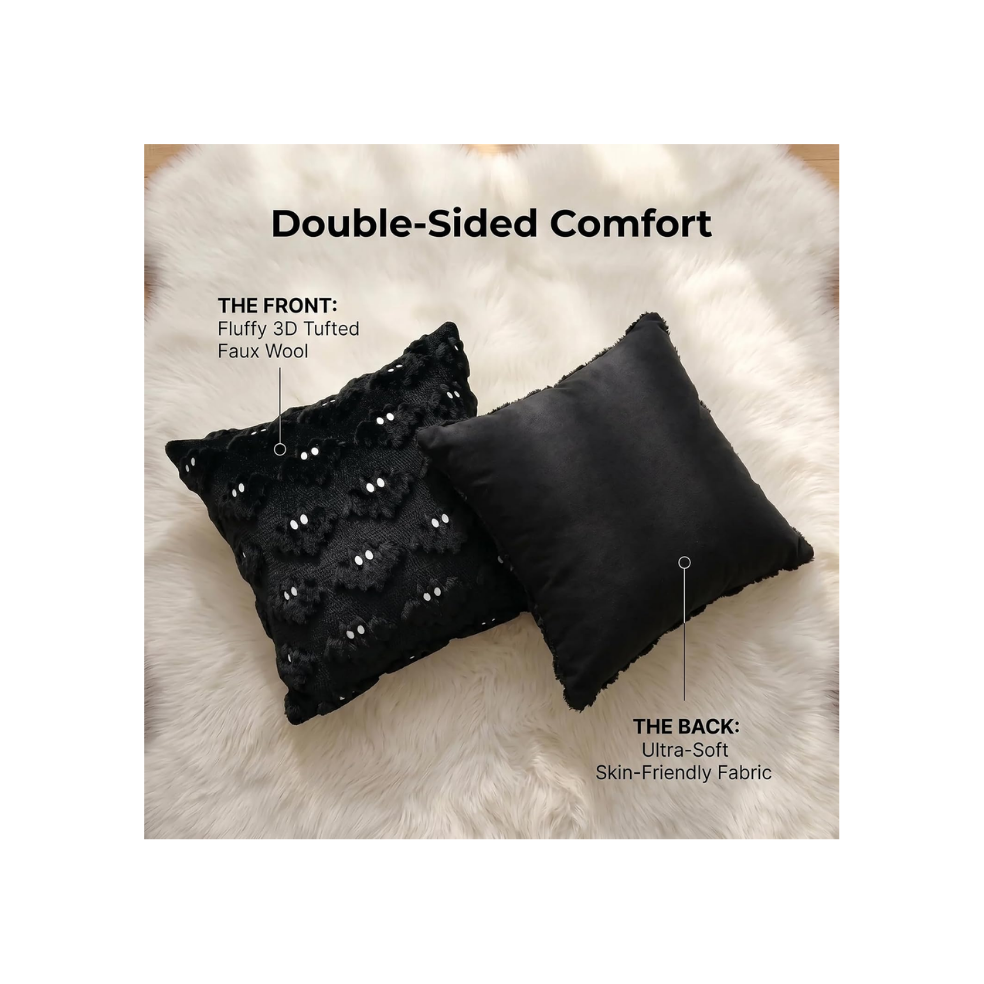 Halloween Bat Pillow Covers Set Of 2  Spooky Black Plush Cushion Covers For Home Decor