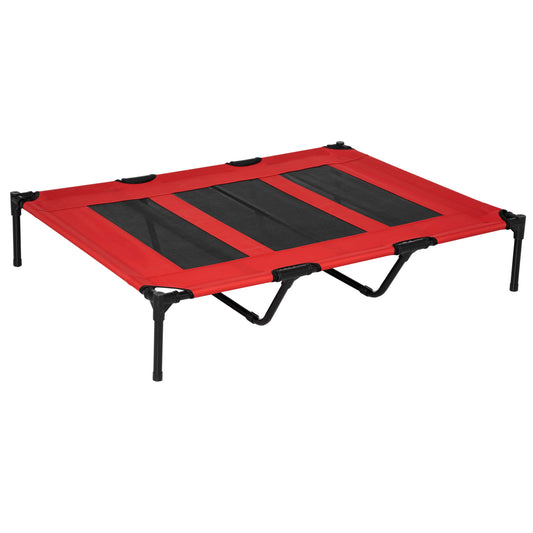 PawHut Raised Dog Bed Cooling Elevated Pet Cot With Breathable Mesh For Indoor Outdoor Use Red, XX Large, 122 X 92 X 23cm