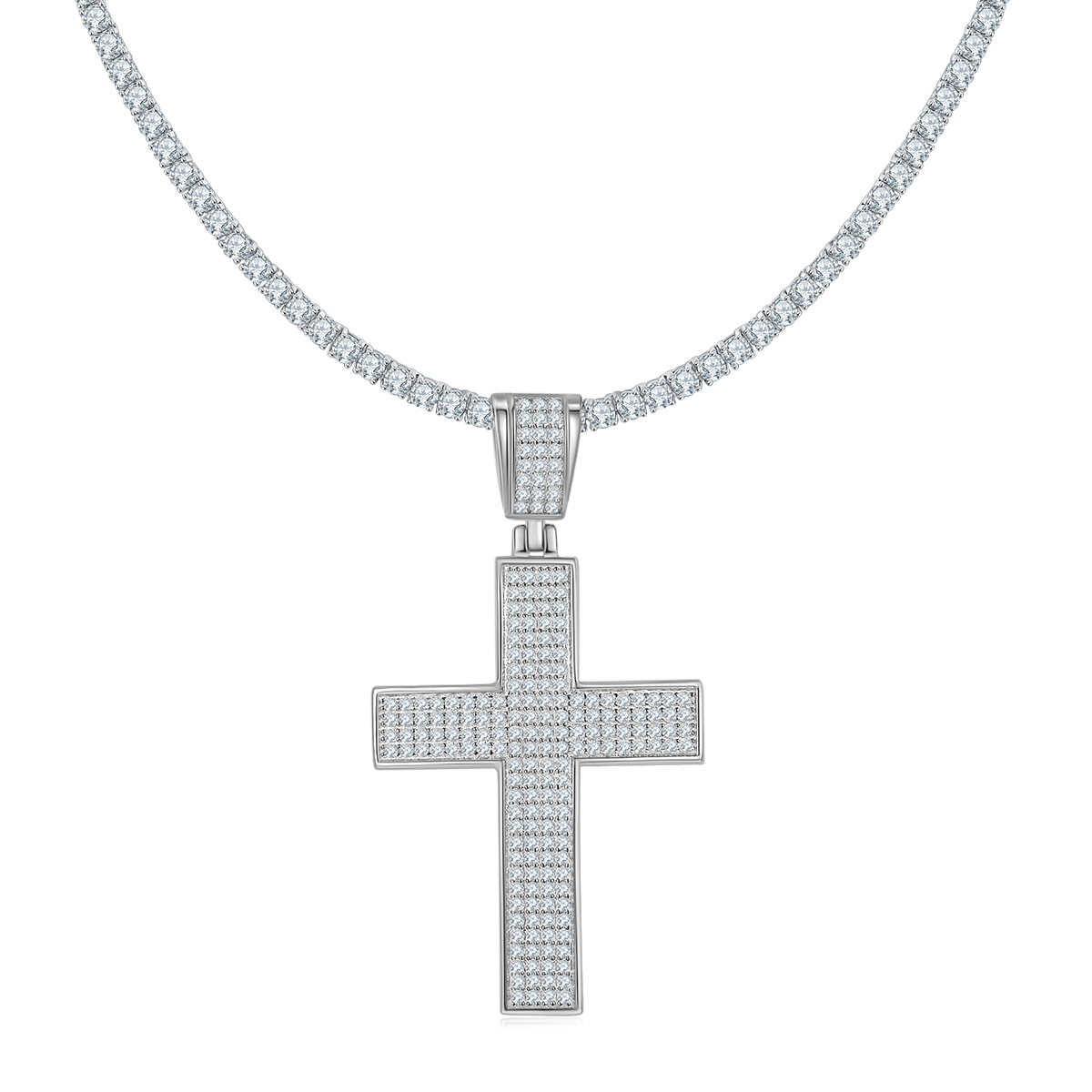 S925 Sterling Silver 200pcs D Color VVS1 Moissanite Iced Out Cross Pendant 9.8g No Chain Platinum Plated GRA Certified Gift Box