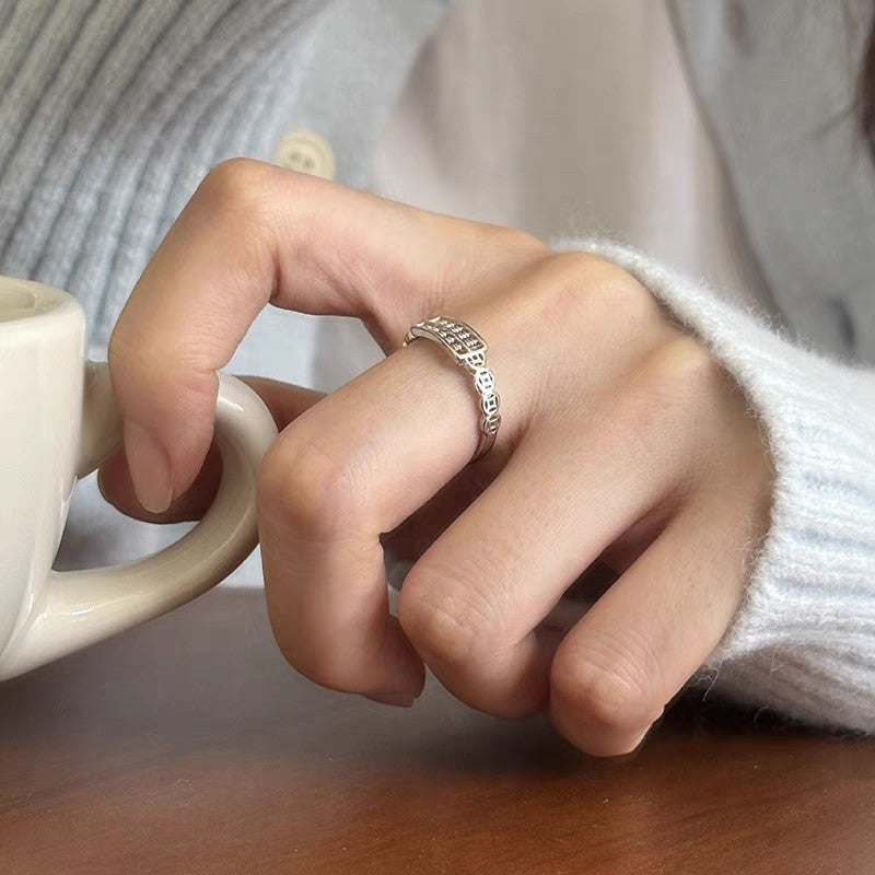 1pc 999 Sterling Silver Abacus And Coin Open Ring, Lucky Retro Style, Perfect For Daily Wear And Holiday Gift