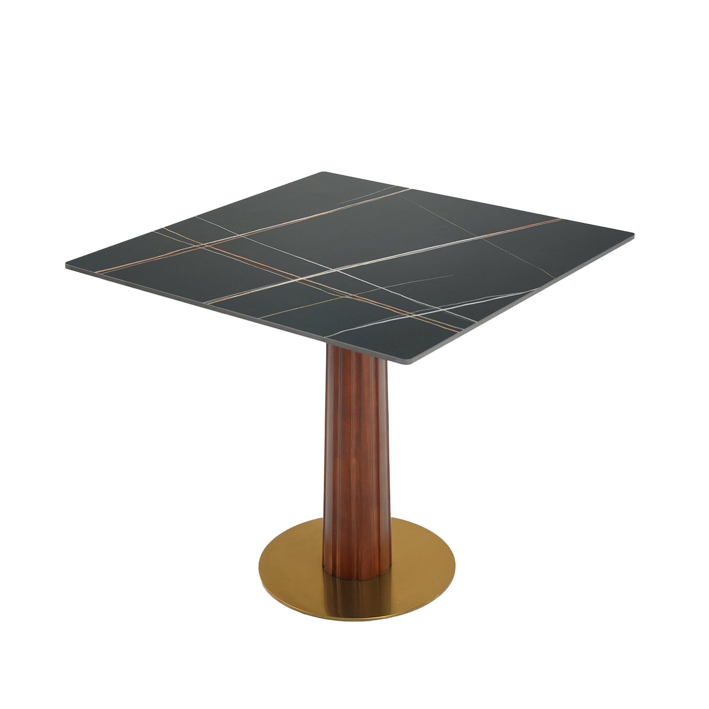 Modern Square Dining Table, 33.5  Sintered Stone Table With Wooden Leg & Gold Base, 2 - Person Kitchen Table For Small Space, 150lbs Weight Capacity Only The Negotiation Table