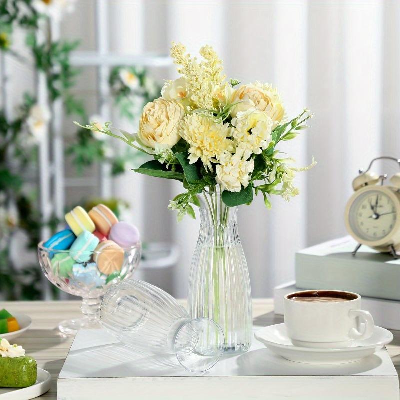20-Piece Value Set Of Ribbed Plastic Vases Clear Design, Perfect For DIY Floral Arrangements & Various Bouquets  Versatile Decor Essential For Holidays, Home, Dining Tables, And Weddings.