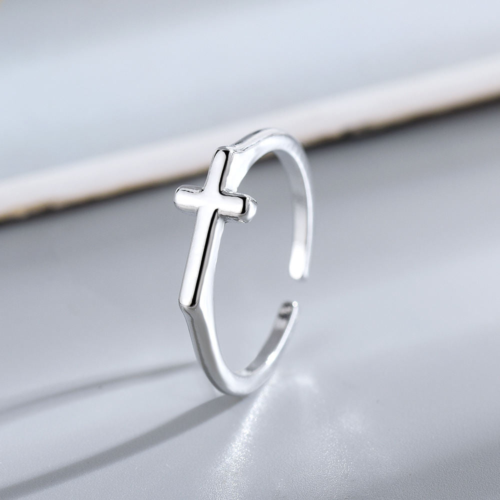 Simple Gold Polished Cross Ring In Japanese And Korean Style