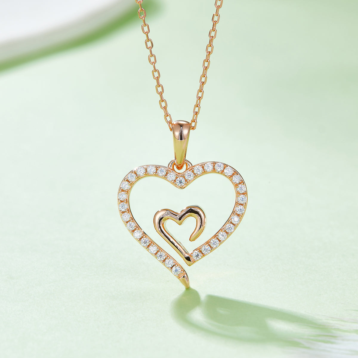 4.6g S925 Sterling Silver Moissanite Heart Necklace 45cm  32 Stones Double Heart Pendant With GRA, Platinum Plated Romantic Jewelry Gift Box Set For Women