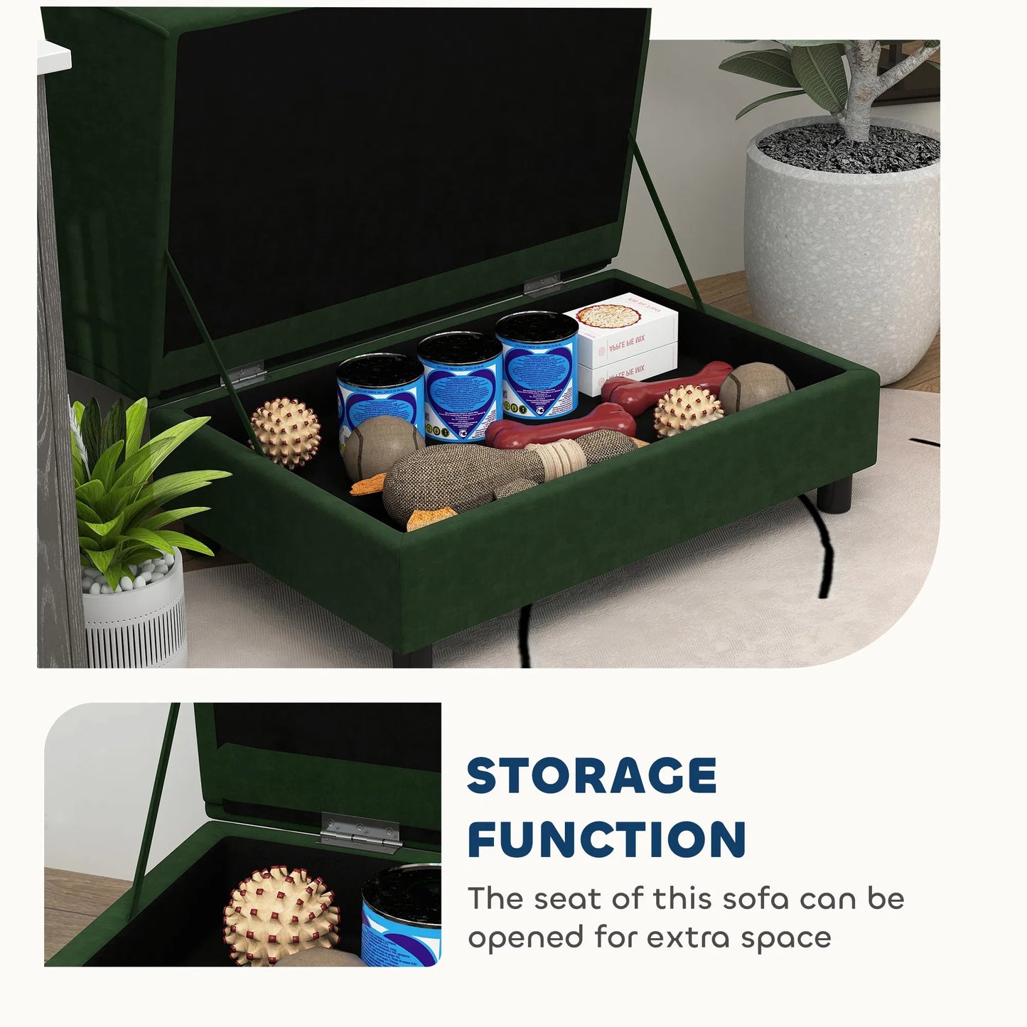 Pet Sofa Bed For Cats And Small Dogs With Storage, Comfortable Pet Couch With Hidden Storage Compartment, Soft Cushioned Indoor Dog Sofa Bed, Green