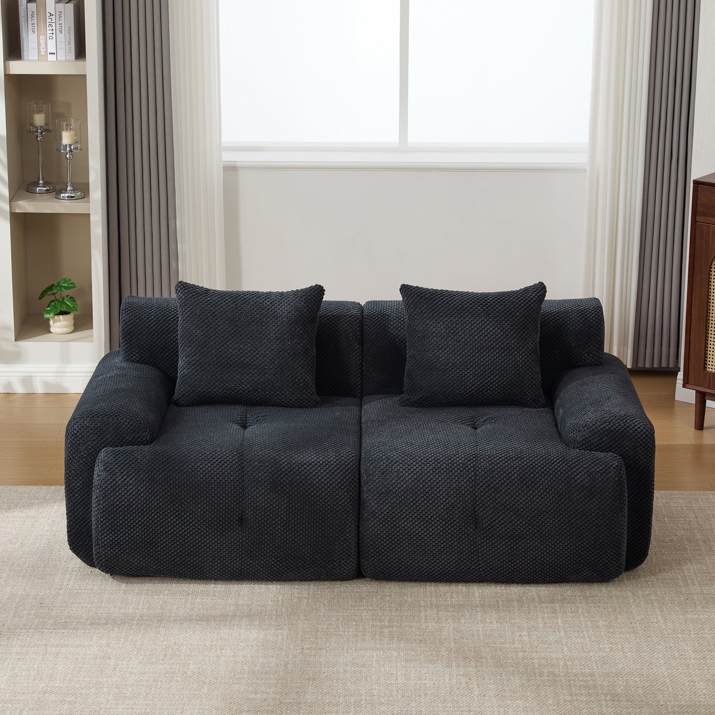 73  Modern Modular Sectional Sofa Loveseat, 2 Seater Tufted Comfy Cloud Tufted Floor Convertible Couch With 2 Pillows, Boneless Conversion Sofa For Living Room,Office, Apartment,Guestroom, Charcoal