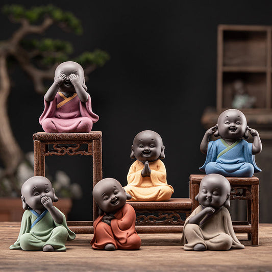Zen Inspired Purple Clay Monk Creative Tea Pet Ornament