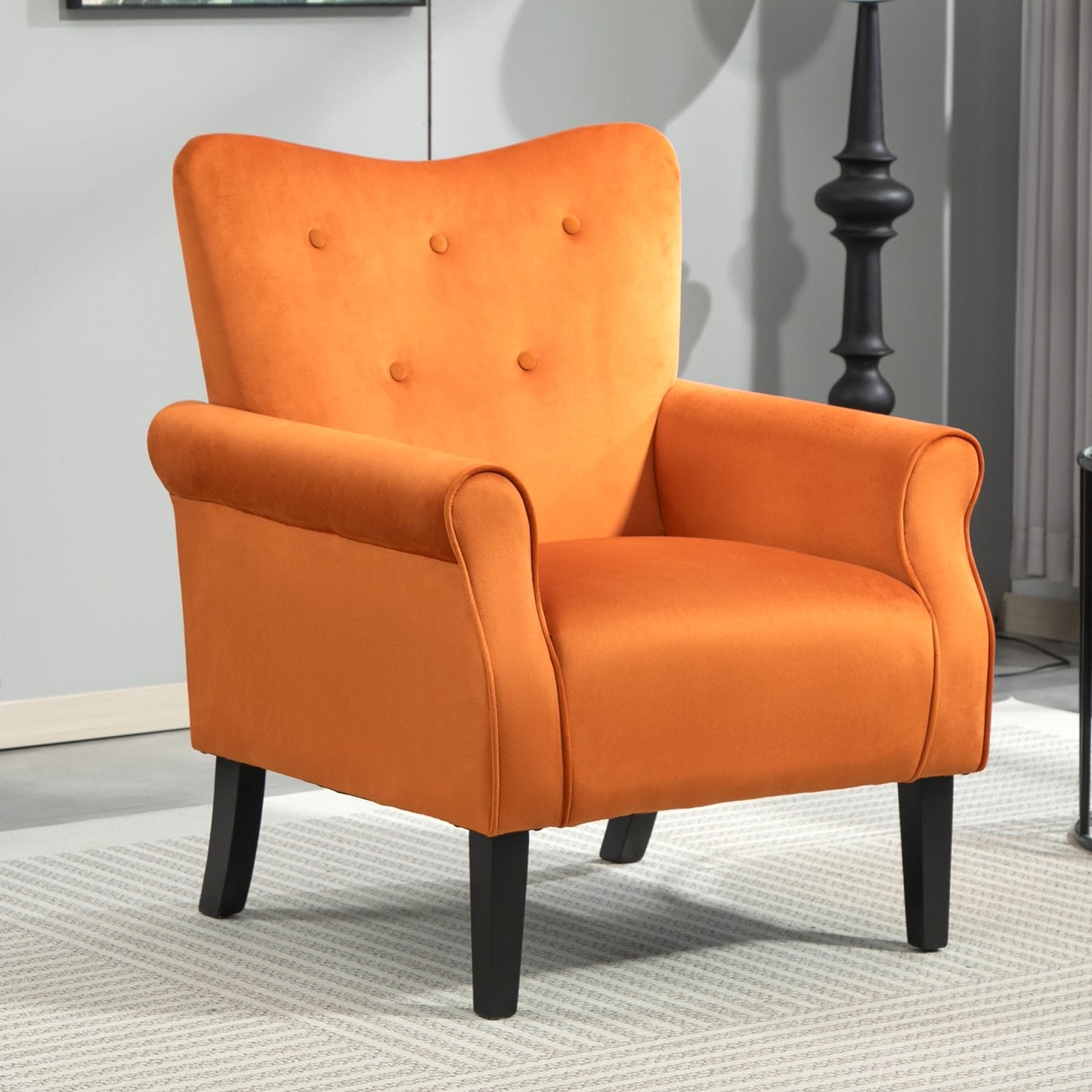 Mid-Century Modern Wingback Accent Chair, Upholstered Fabric Armchair With Sturdy Wood Legs, High-Back Padded Club Chair For Living Room Bedroom Office