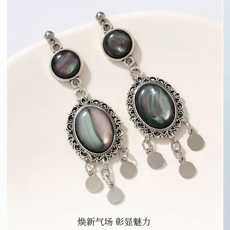Tassel Shell Ancient Youth Style Retro Fashion Cross-Border Supply Manufacturer Straight Hair Earrings Earrings Pendant
