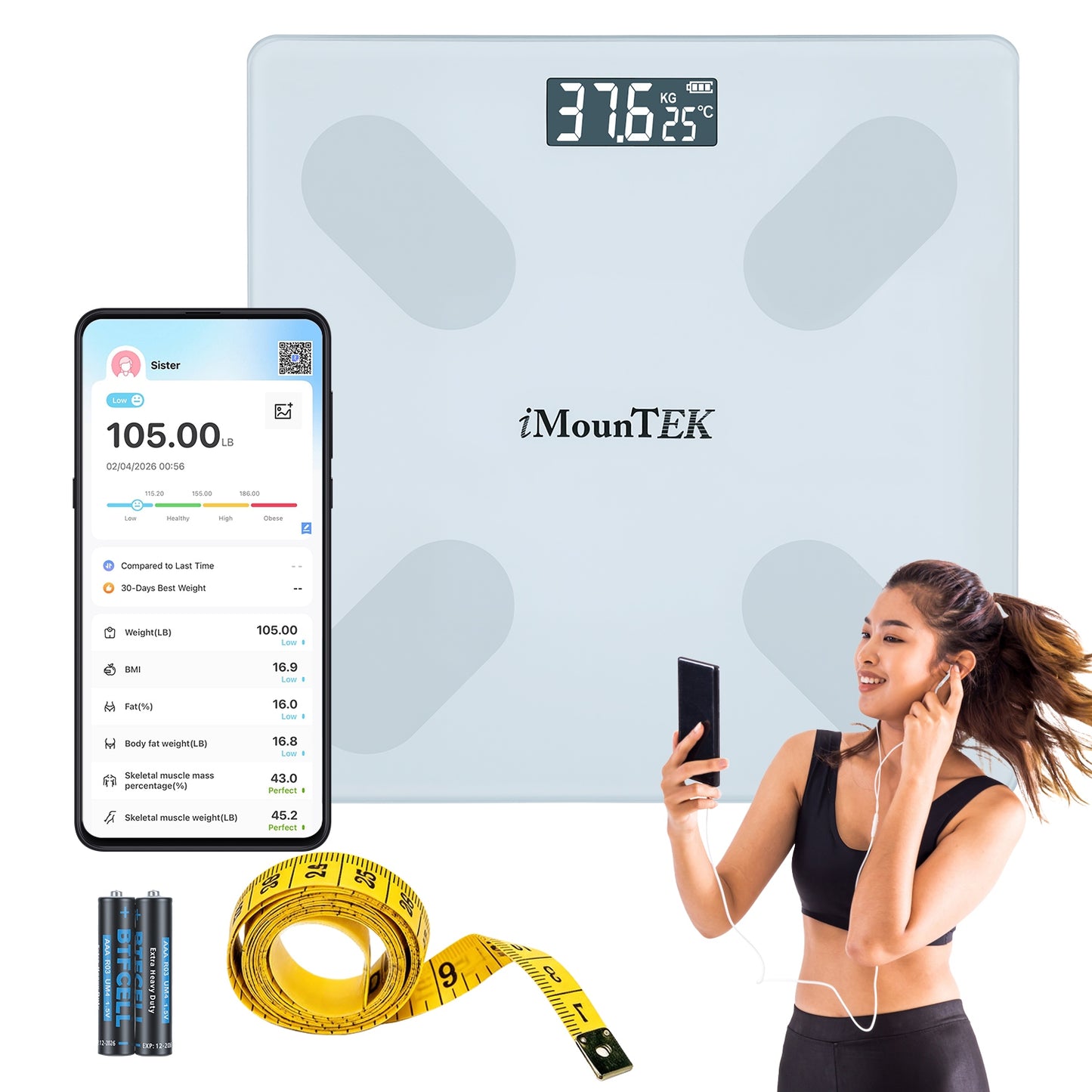 Smart Digital Scale For Body Weight High Accuracy BMI Weight Scale Full Body Composition Analysis Sync With APP 4mm Tempered Glass 397LBS Capacity LCD Display