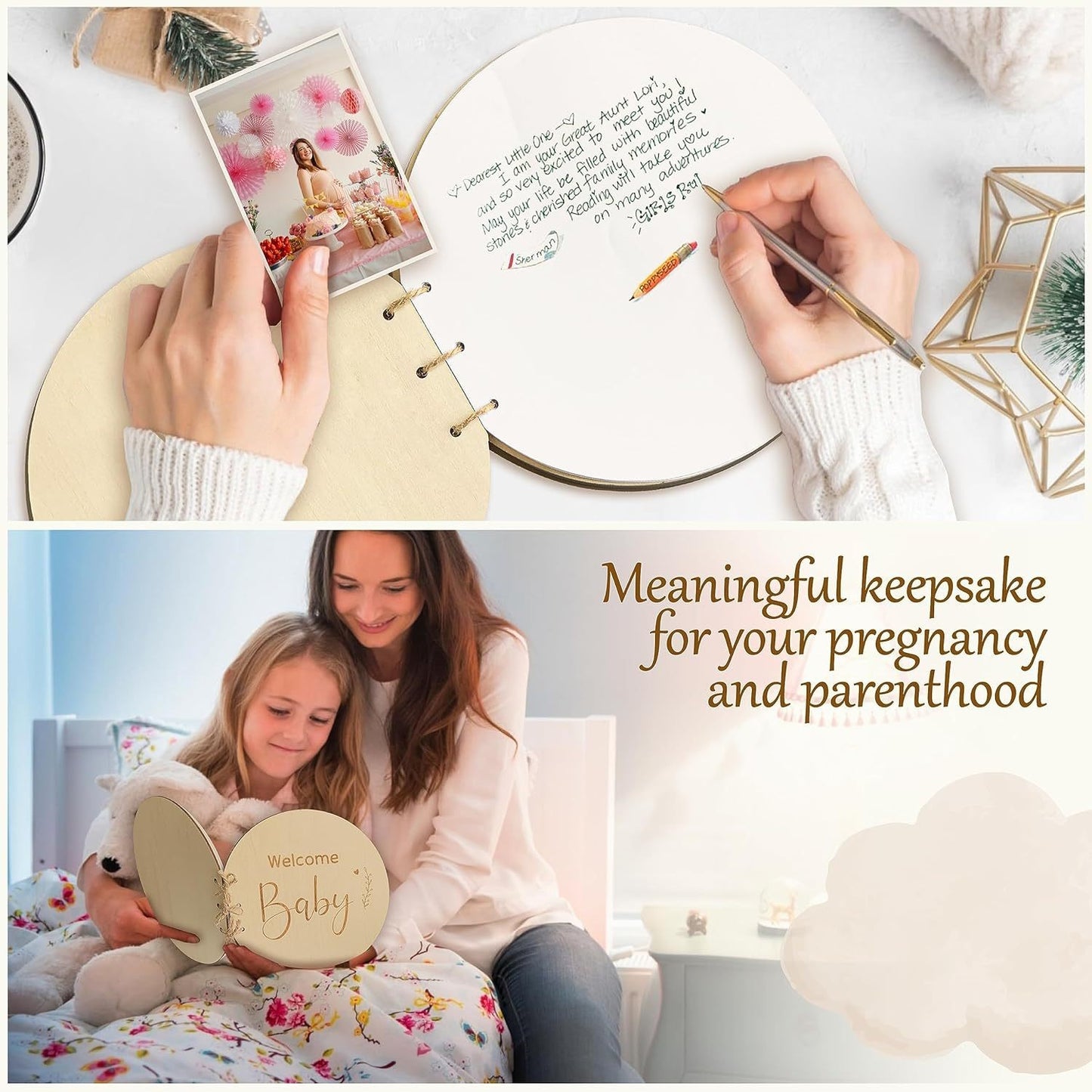 Round Wooden Welcome Baby Guest Book, Rustic Baby Shower Sign-in Memory Book With Blank Pages, Baby Shower Party Decor & Keepsake Gift For Expecting Mom To Be
