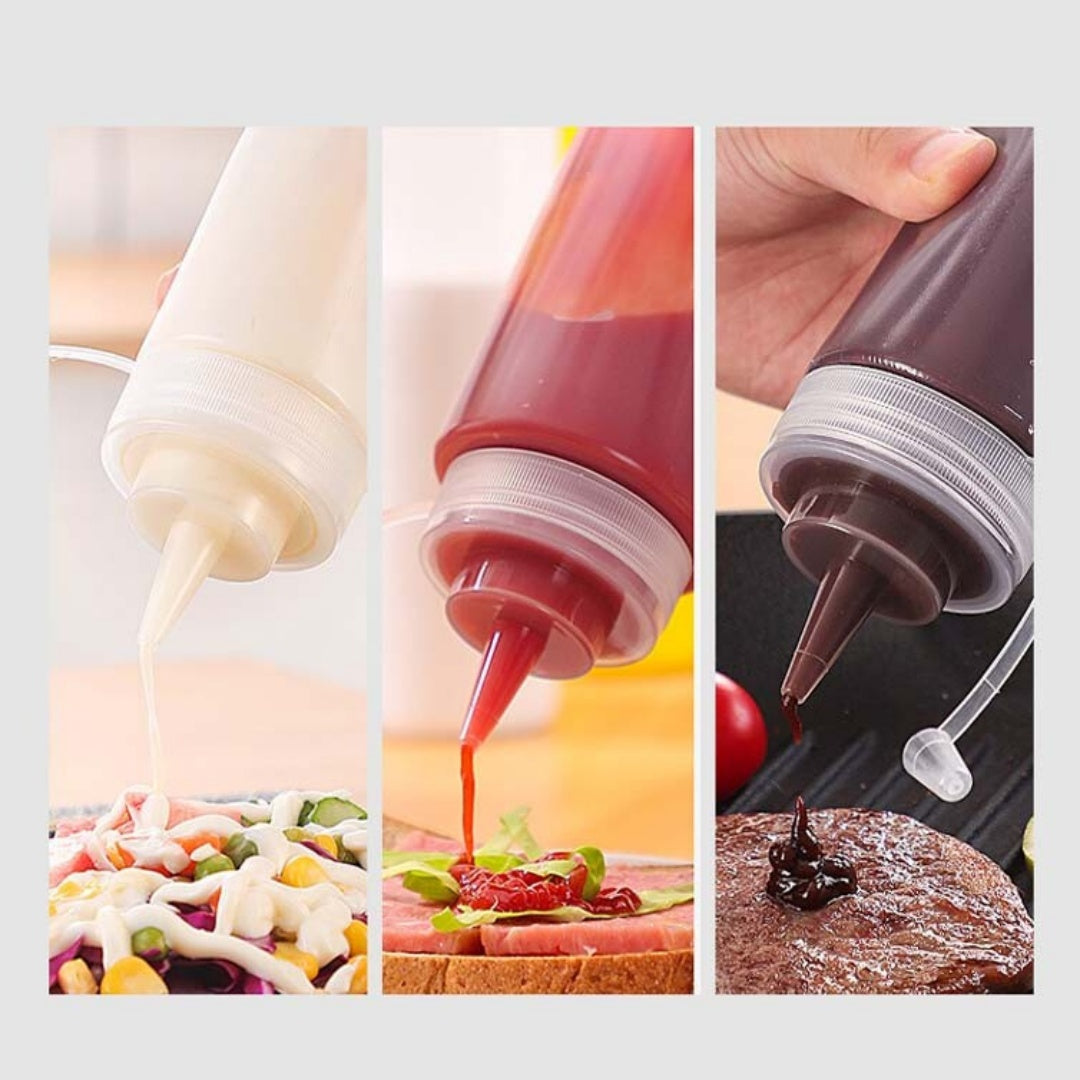 8 Pack Plastic Squeeze Sauce Bottles Kitchen Condiment Dispenser 500ml