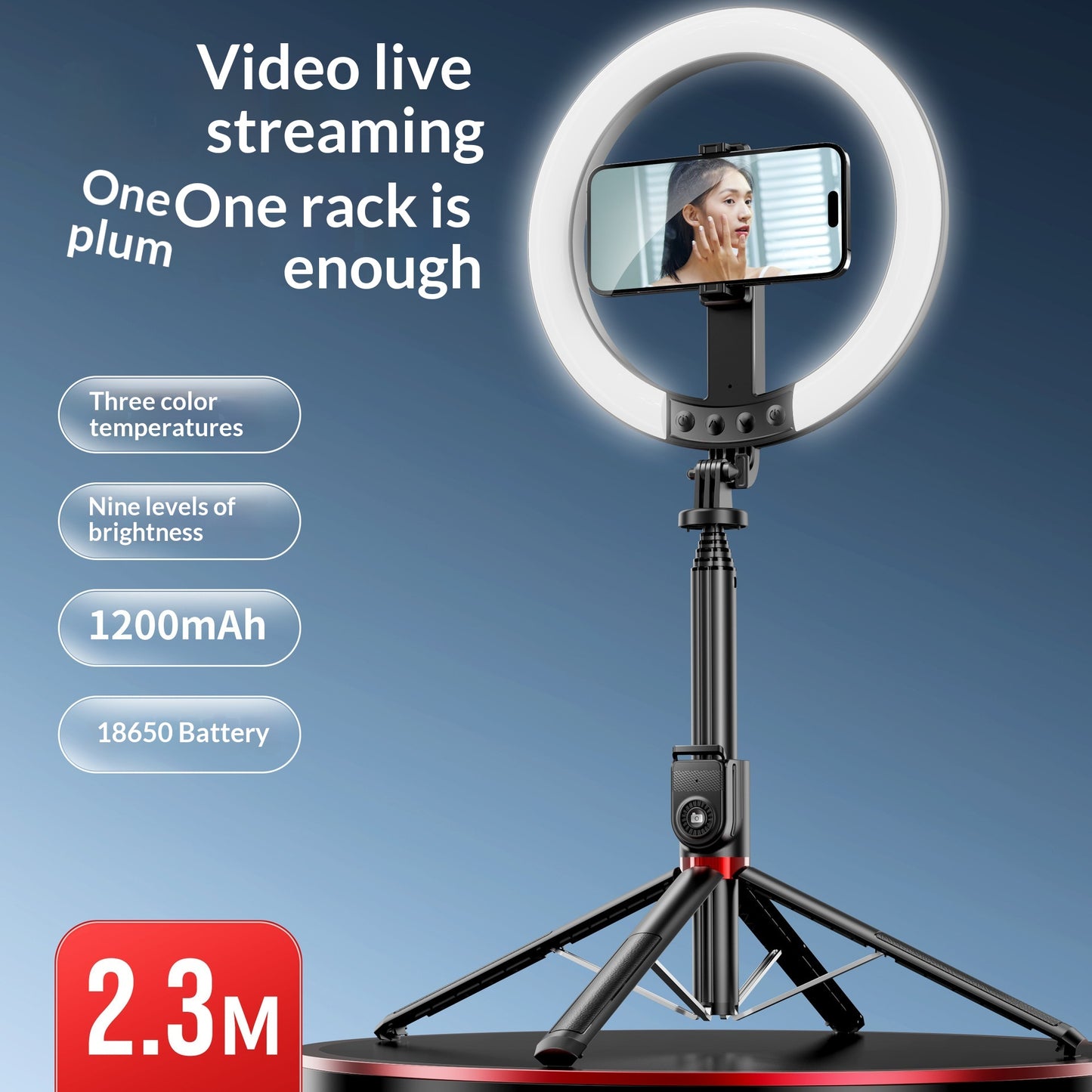 Extended Selfie Stick With Beauty-enhancing Fill Light And Stand