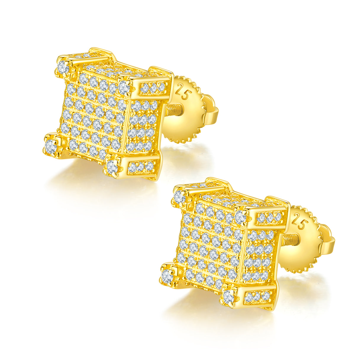 S925 Sterling Silver 216pcs D Color VVS1 Moissanite 3D Cube Earrings 3.2g Screw Back Hypoallergenic GRA Certified Gift Box