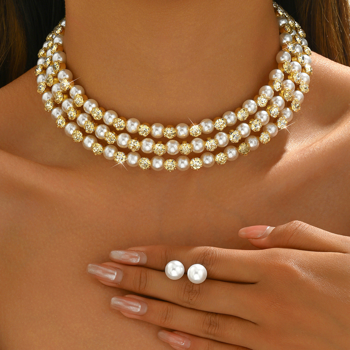 2026 Elegant Explosive High-end Pearl Jewelry Suit Bride New  Pearl Necklace Earrings Two-piece Accessories
