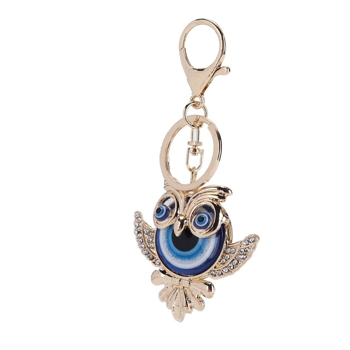 Rhinestone Keychain Fashion Jewelry Bag Purse Accessories With Owl Blue Turkish Evil Eye Pendant
