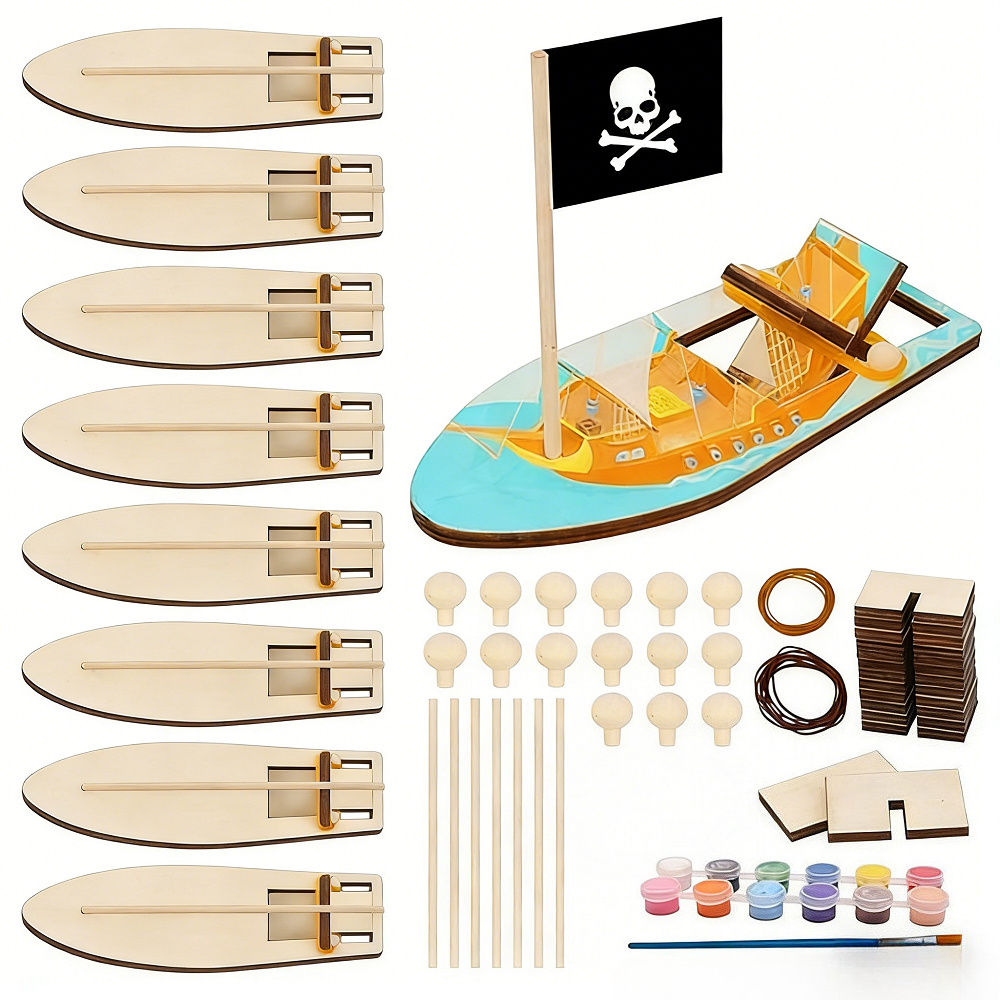 Maritime Craft Kit - Includes 8 Wooden Ships, 12 Colors, Accessories, And Materials For Creative Projects