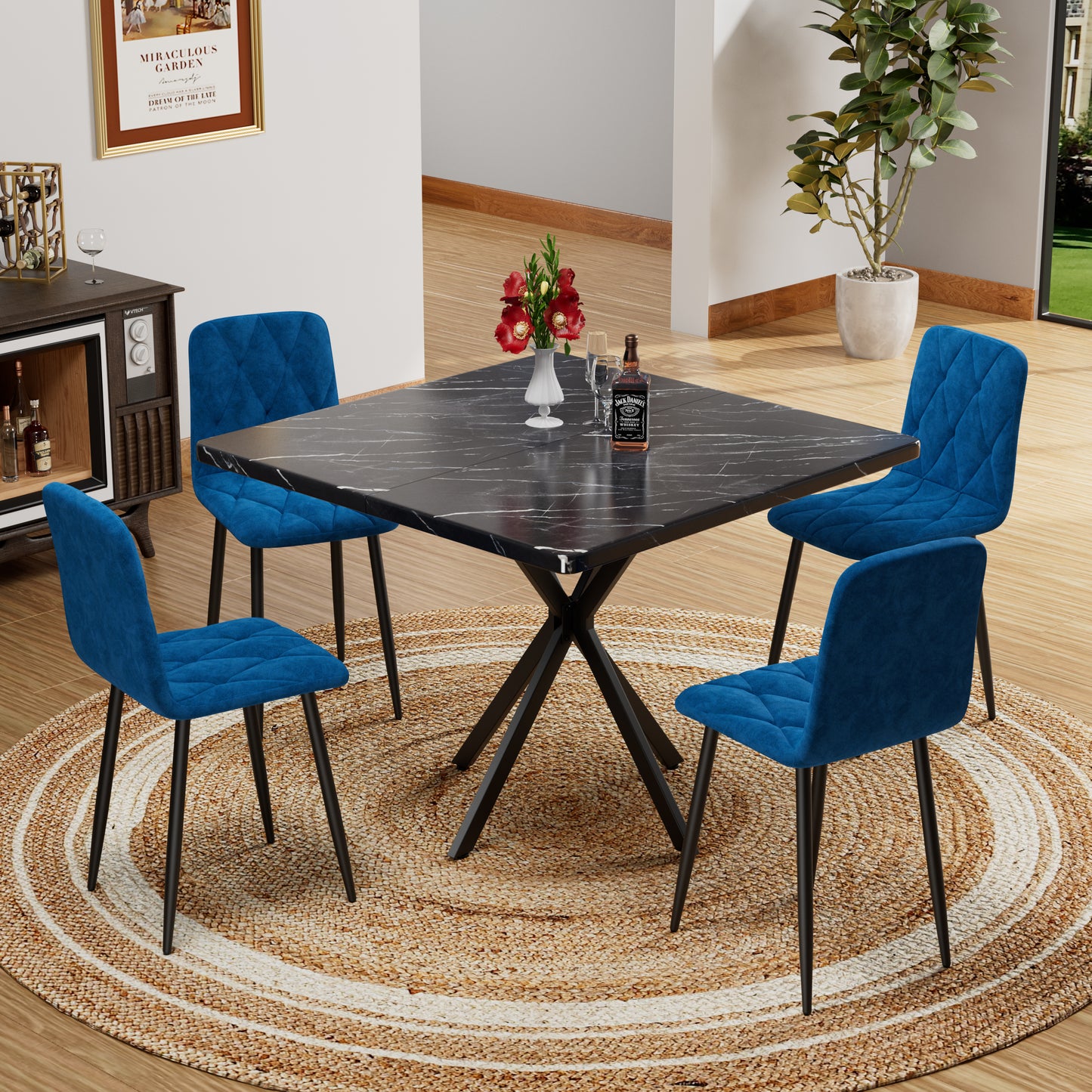 Square Dining Table, Mid Century Modern Square Dining Table For 4-6 Person, Coffee Table For Kitchen Dining Room, Office, Save Space