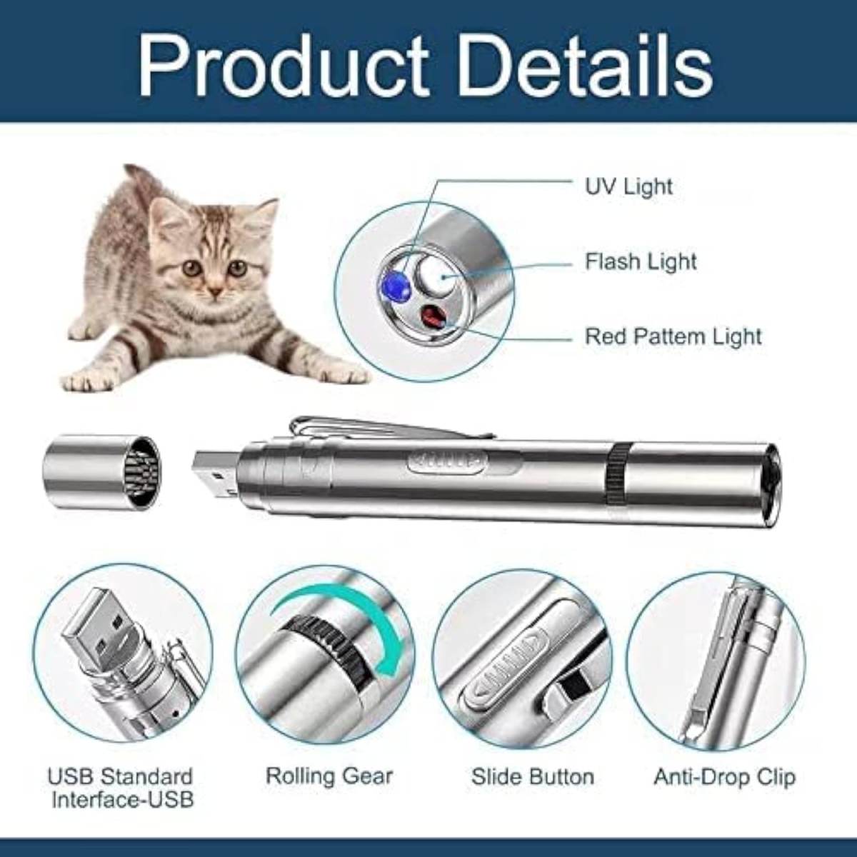 Cat Toy Pointer For Indoor Cat Mouse Toys Wand Light Pet Interactive Toys To Keep Cat Busy For Kitten Cat Dog Chase Play